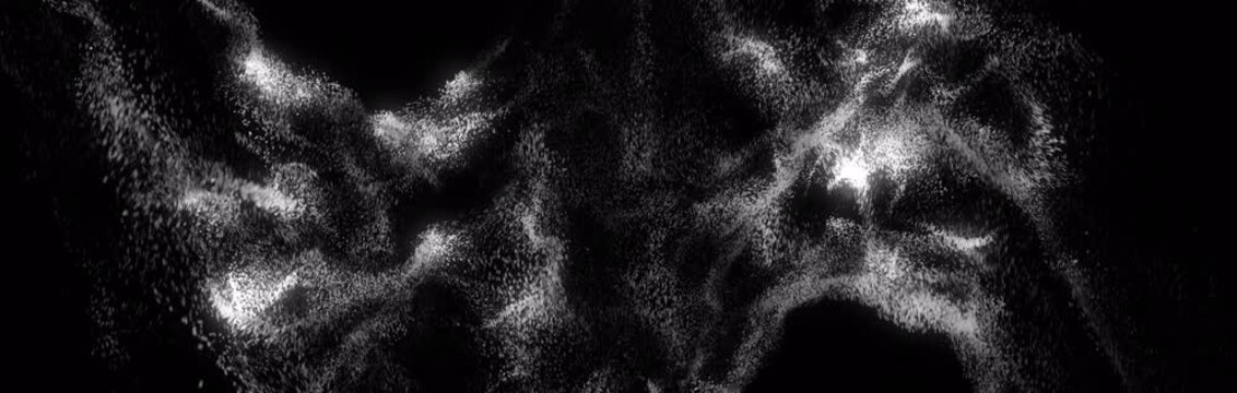 Abstract Glowing Particles Rising Up with Waves on Black Background