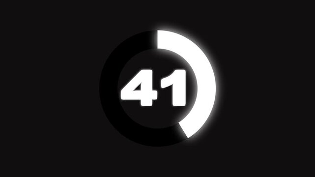 Simple animation of 55 seconds countdown timer circle on black background, 4 k animation