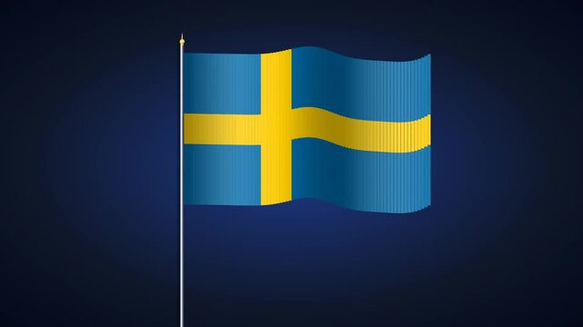 Swedish flag waving on dark blue background