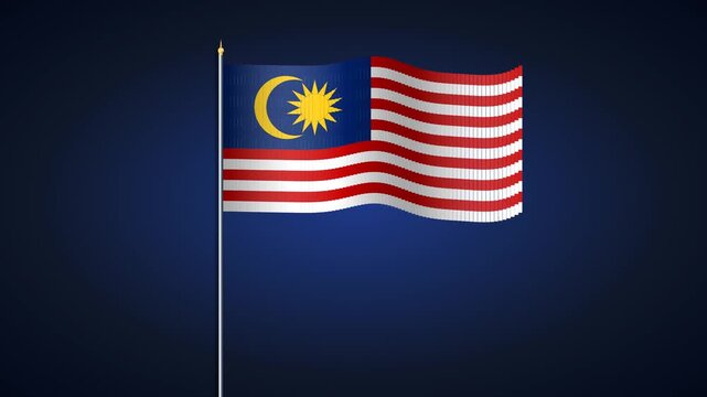 Waving flag featuring crescent moon waves over dark blue backdrop