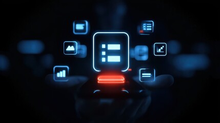 Fototapeta premium card guides businessperson with device while algorithm video date and fund strengthen technology operations