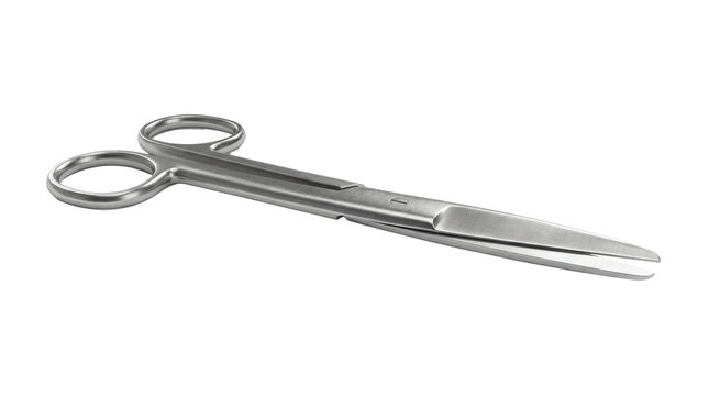 Surgical Scissors: A pair of sterile surgical scissors, with a polished metallic finish and precision-engineered blades, rests in preparation for a medical procedure.