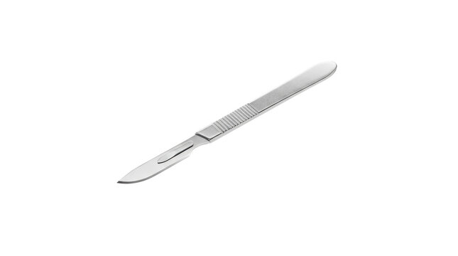 Surgical Scalpel: A precisely crafted surgical scalpel, gleaming with its sharp metallic blade and clean handle, poised for a precise incision, symbolizing medical precision and healthcare expertise.