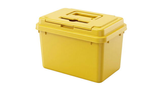 Yellow Sharps Container: A bright yellow sharps container, essential for safe medical waste disposal, stands ready to prevent needlestick injuries.