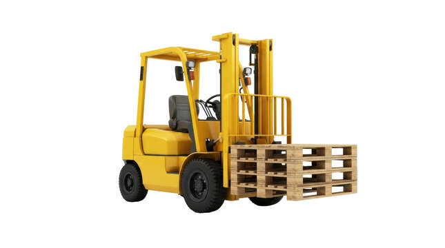 Yellow Forklift Truck with Pallets