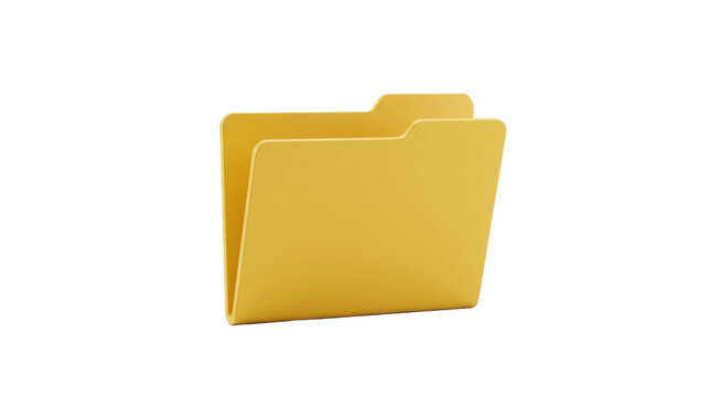 Yellow Folder Icon: A simple, clean 3D render of a bright yellow folder, perfect for digital interfaces and organizational themes.