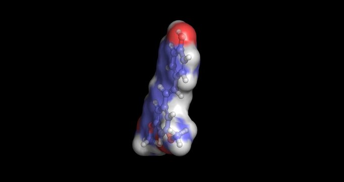 Pterostilbene, natural stilbenoid antioxidant and methylated resveratrol derivative, 3D molecule spinning, 4K