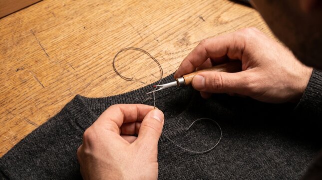 Careful unpicking of a faulty seam in a tailored garment