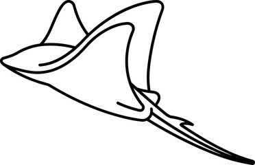 Simple black and white line drawing of a swimming stingray. © yusuf