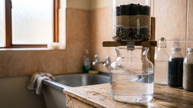 Water collection vessel completes a household filter demonstration