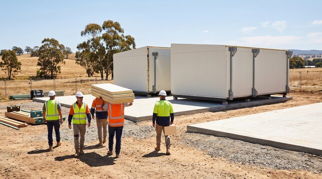 Regional crew prepares modular homes on a growing housing site