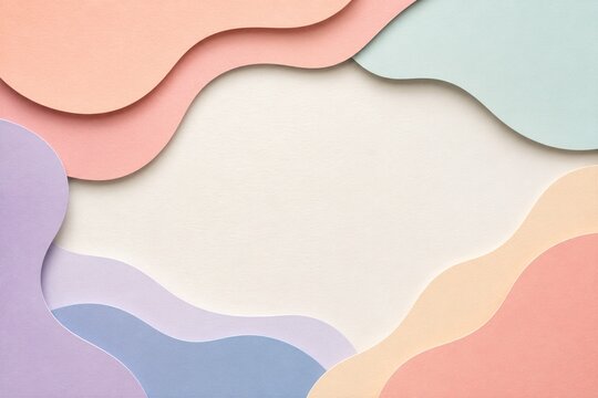 Abstract Pastel Paper Cut Layers Background with Soft Curved Shapes and Copy Space