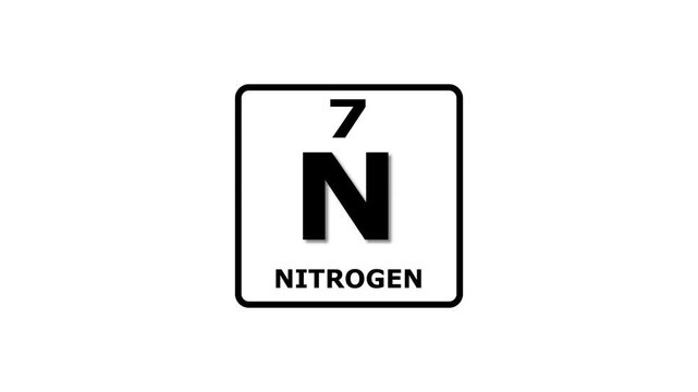 Nitrogen, chemical element of the periodic table graphic animation. Alpha channel. Transparent background motion design. 4K resolution