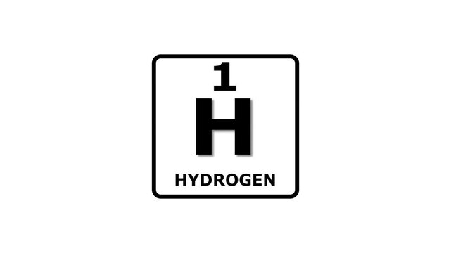 Hydeogen, chemical element of the periodic table graphic animation. Alpha channel. Transparent background motion design. 4K resolution