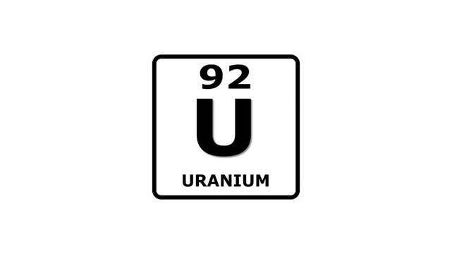 Uranium, chemical element of the periodic table graphic animation. Alpha channel. Transparent background motion design. 4K resolution