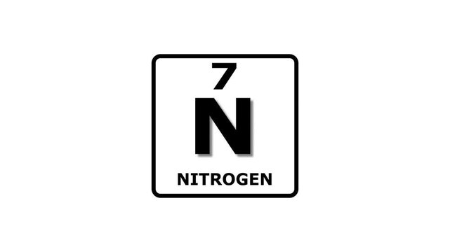 Nitrogen, chemical element of the periodic table graphic animation. Alpha channel. Transparent background motion design. 4K resolution