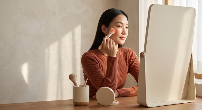 Korean Makeup Prep With Cream Blush and Dressing Mirror