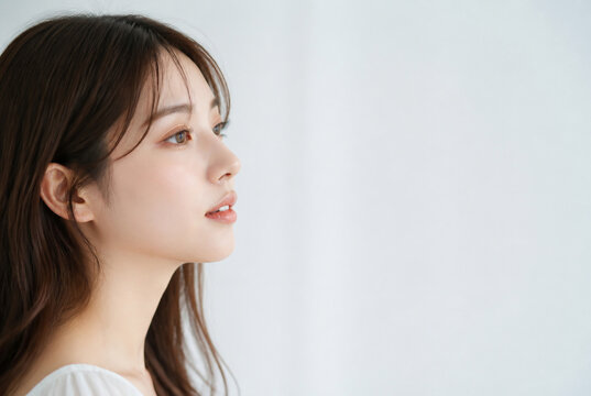 美しい横顔の日本人女性と広いコピースペース Generative AI