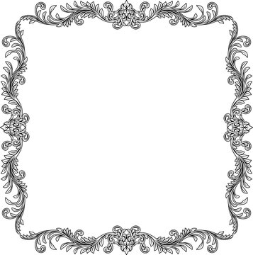 A filigree heraldic crest motif floral pattern border frame. Original design in a vintage style.
