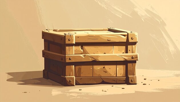 Rustic Wooden Crate on Textured Background.