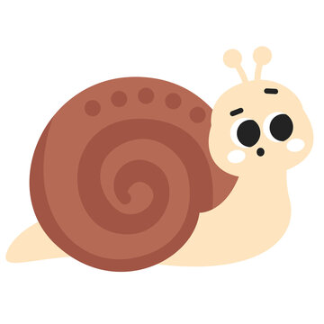 Cute cartoon snail character, adorable snail with big eyes vector illustration isolated on white background