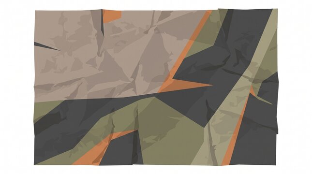 Abstract crumpled paper texture with camouflage geometric pattern