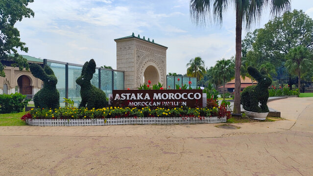Putrajaya, Malayisa - July 30, 2026: Astaka Morocco is a travel destination with Moroccan architecture concept in Putrajaya, Malaysia.