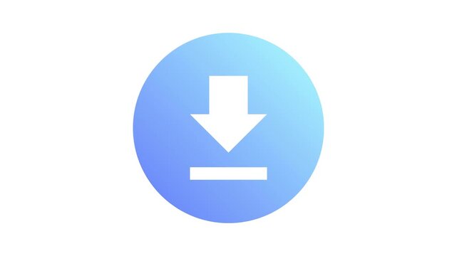Modern digital download button icon featuring a sleek gradient blue circular design, symbolizing data transfer and online content acquisition for various user interface applications