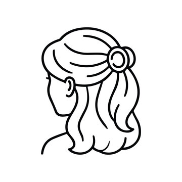 Elegant Woman's Hairstyle with Hair Clip - Simple Line Art Icon