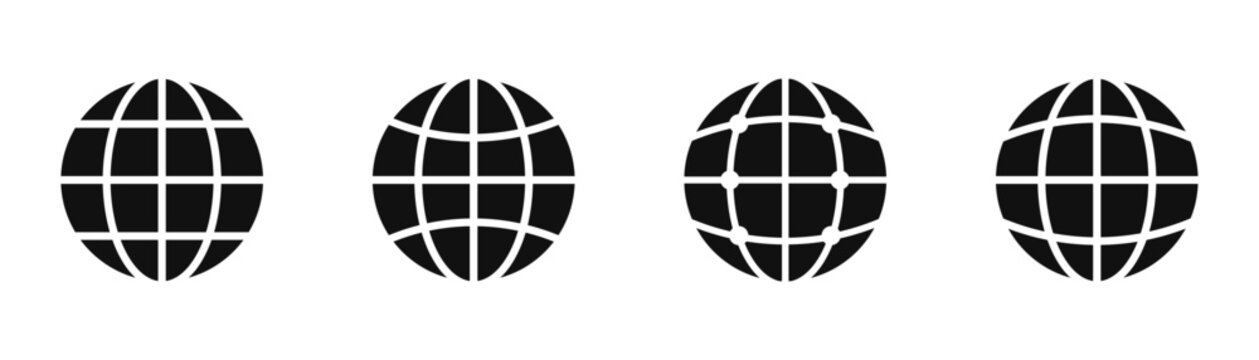 Globe world glyph vector icon set global network internet web technology sphere isolated on white background