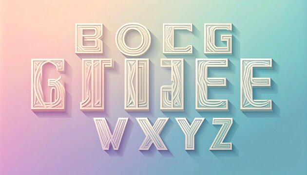 Three dimensional white letters on pastel gradient background.