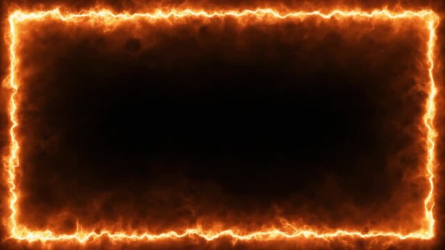 Burning Fire Rectangle Frame Loop Background with Fiery Flames Spark Effect and Intense Orange Heat Glow for Action FX Video