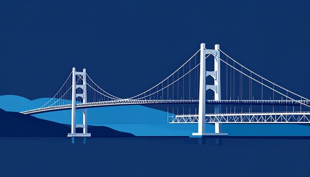 Modern suspension bridge over water at dusk.
