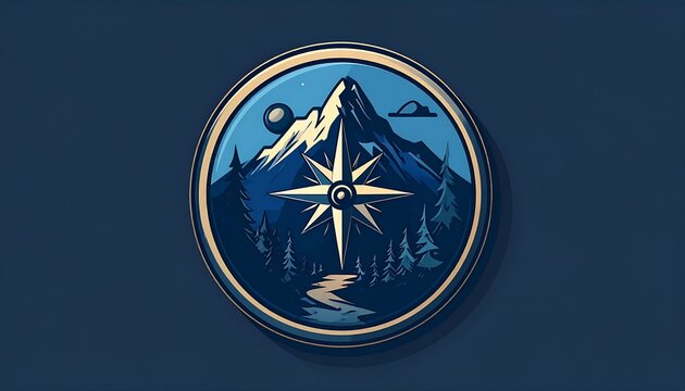 Vintage Compass with Mountain Landscape Illustration.