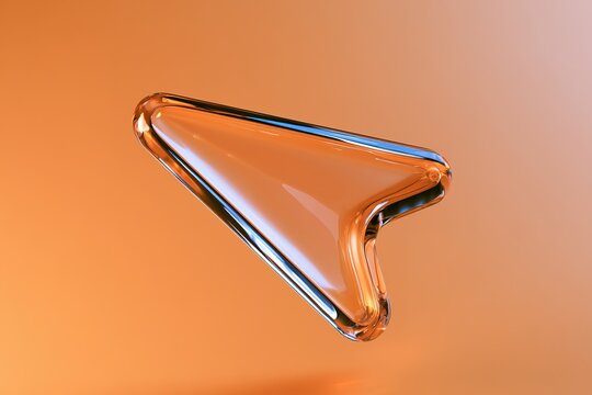 A shiny clear glass cursor arrow symbol with a blue outline, representing user interface and digital interaction.