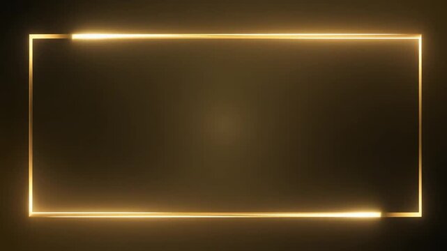Glowing Golden Neon Rectangle Border Frame Motion Graphic Loop on Dark Background for Luxury and Modern Banner