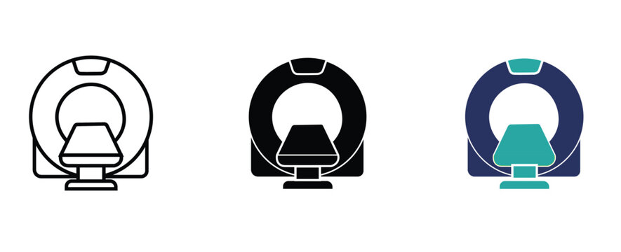 CT scan machine icons illustrate medical diagnostic imaging equipment used in radiology and clinical settings.