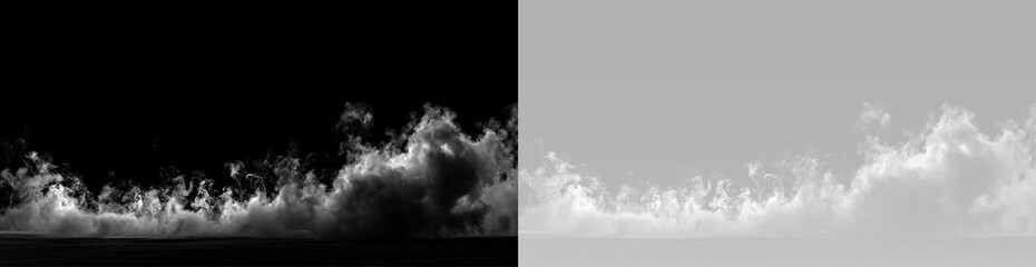 Fototapeta premium Fog cloud with billowing white smoke, flowing mist, rising gas, curling vapor and realistic wispy fumes