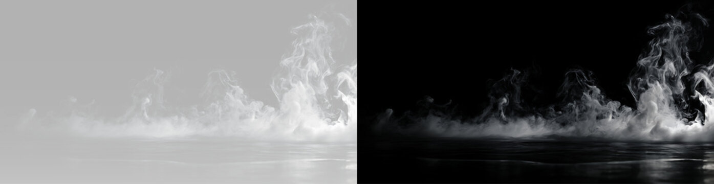 Gas and smoke with rolling white fog, rising vapor, drifting mist clouds, swirling fumes and atmospheric haze