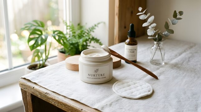 Natural skincare cream jar on table, organic beauty product for acne and skin care routine, perfect for acne positivity day