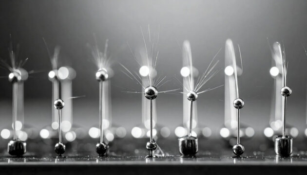 Monochrome image of multiple points generating electrostatic discharge sparks with a blurred background