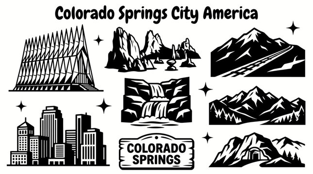 Colorado Springs Colorado America landmarks featuring Garden of the Gods Pikes Peak United States Air Force Academy downtown skyline Red Rock formations waterfalls and scenic mountain for travel