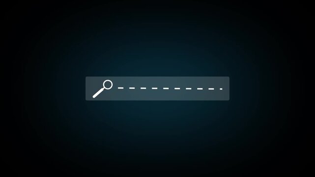 Minimal search bar with magnifying glass icon and dashed text line on a dark background