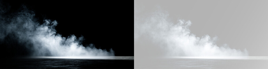 Fototapeta premium Smoke cloud with swirling white fog, dense vapor, flowing mist, rising fumes and realistic atmospheric haze