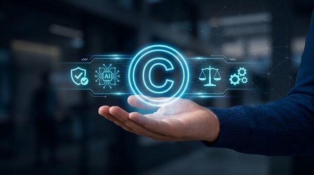 Intellectual property rights and copyright protection concept showing legal compliance in digital AI technology