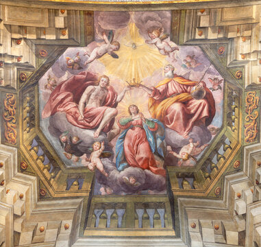 Crema - The fresco of Coronation of Virgin Mary in the church Santuario di Santa Maria delle Grazie by Gian Giacomo Barbelli (1643).