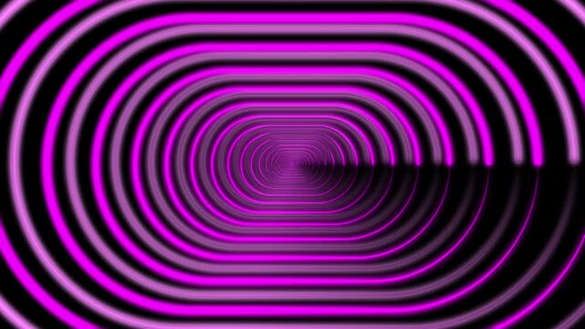 Tunnel effect neon animation displays pink oval shapes on black screens. Tunnel effect backdrop creates deep immersive digital travel graphics. Neon animation loop serves as text backdrop.