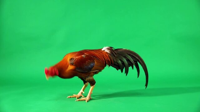 Thai fighting chicken Isolated on green screen.	
