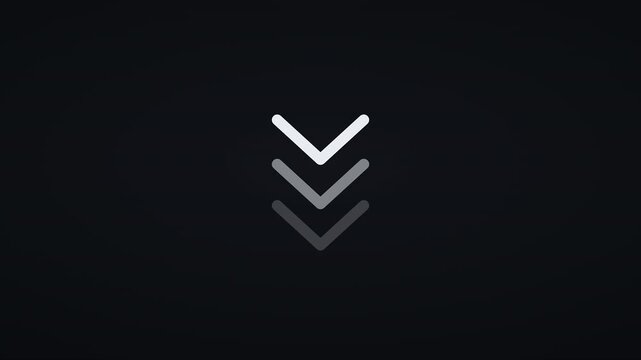 Animated down indicator arrow &mdash; triple chevron cascade, scroll down pointer seamless loop, 4K