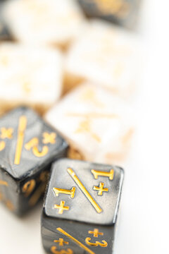 Black modifier counter dice close up view The Concept of statistics and score